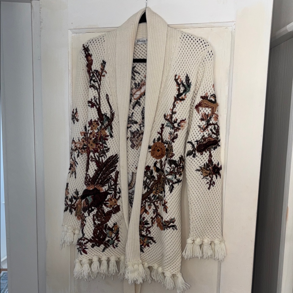 Dior Cream Cardigan With Floral Embroidery